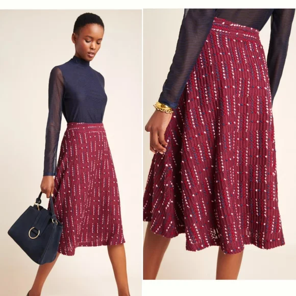 Anthropologie Maeve Anisa Red Textured A Line Midi Skirt Size XS - Picture 1 of 8